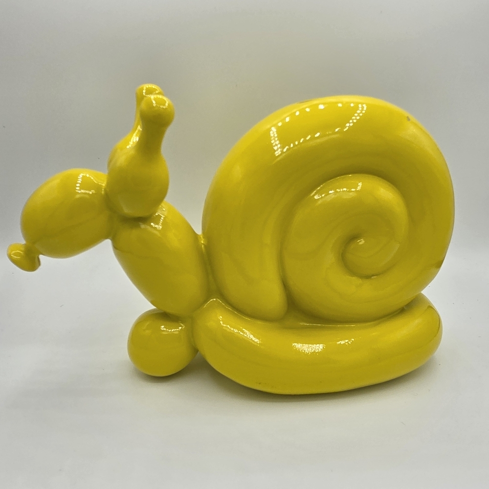 Yellow Snail Balloon Animal Maximalist Piggy Bank Ceramic Sculpture
